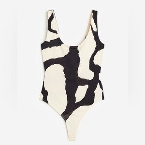 Black and Ivory Abstract Patterned Bodysuit
